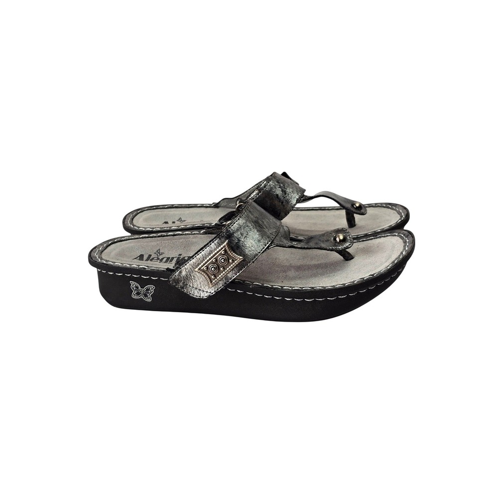 Alegria Carina Sandals Womens 40 Silver Metallic Leather Thong Comfort Boho